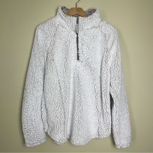 Cozy Sherpa Chunky Blanket Quarter Zip Sweater Jacket Size XL